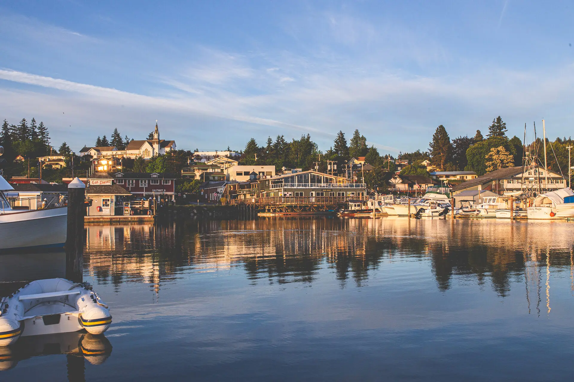 Scenic view of Liberty Bay waterfront in Poulsbo, Washington