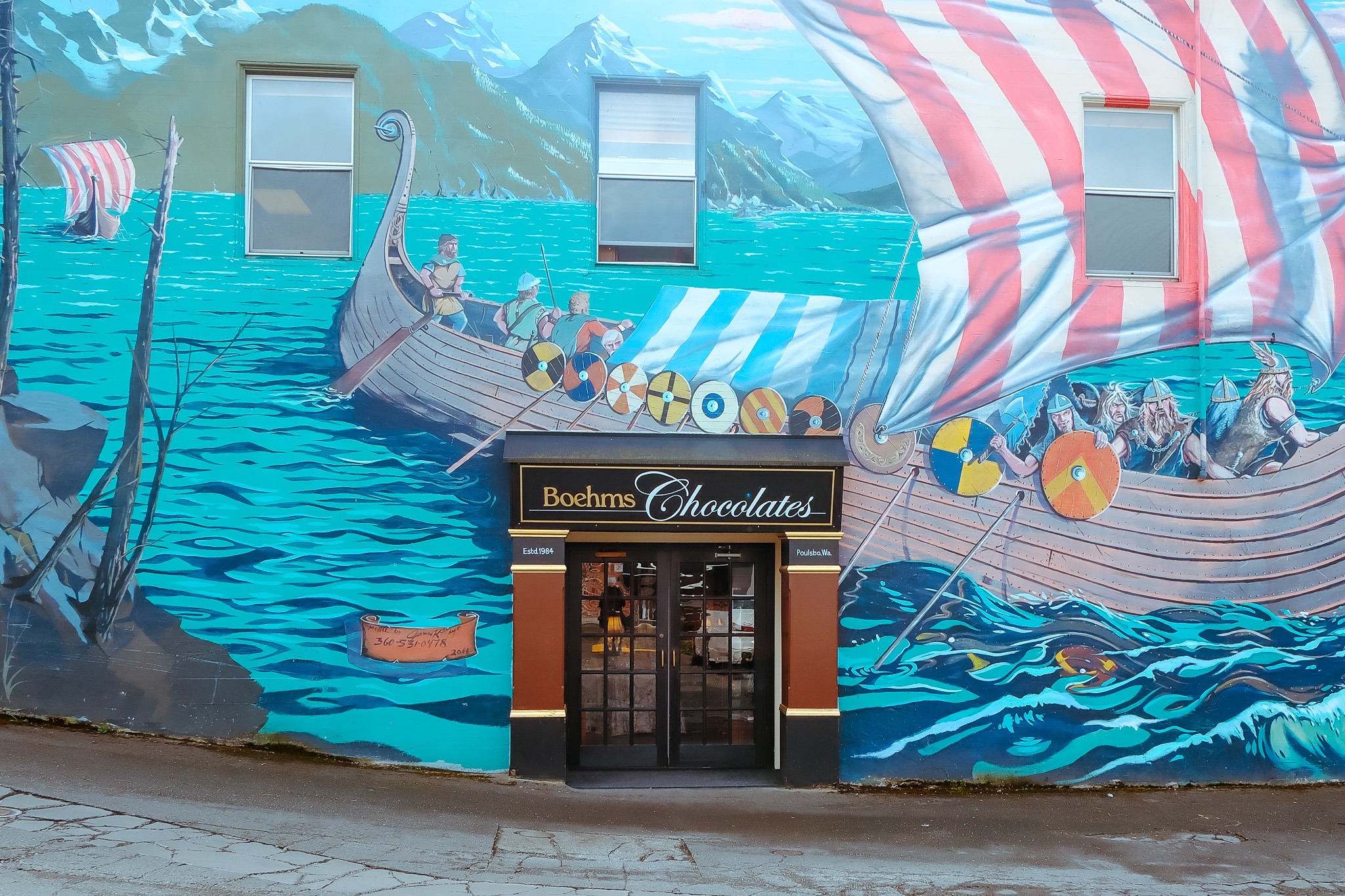 Colorful mural on a building in downtown Poulsbo, WA