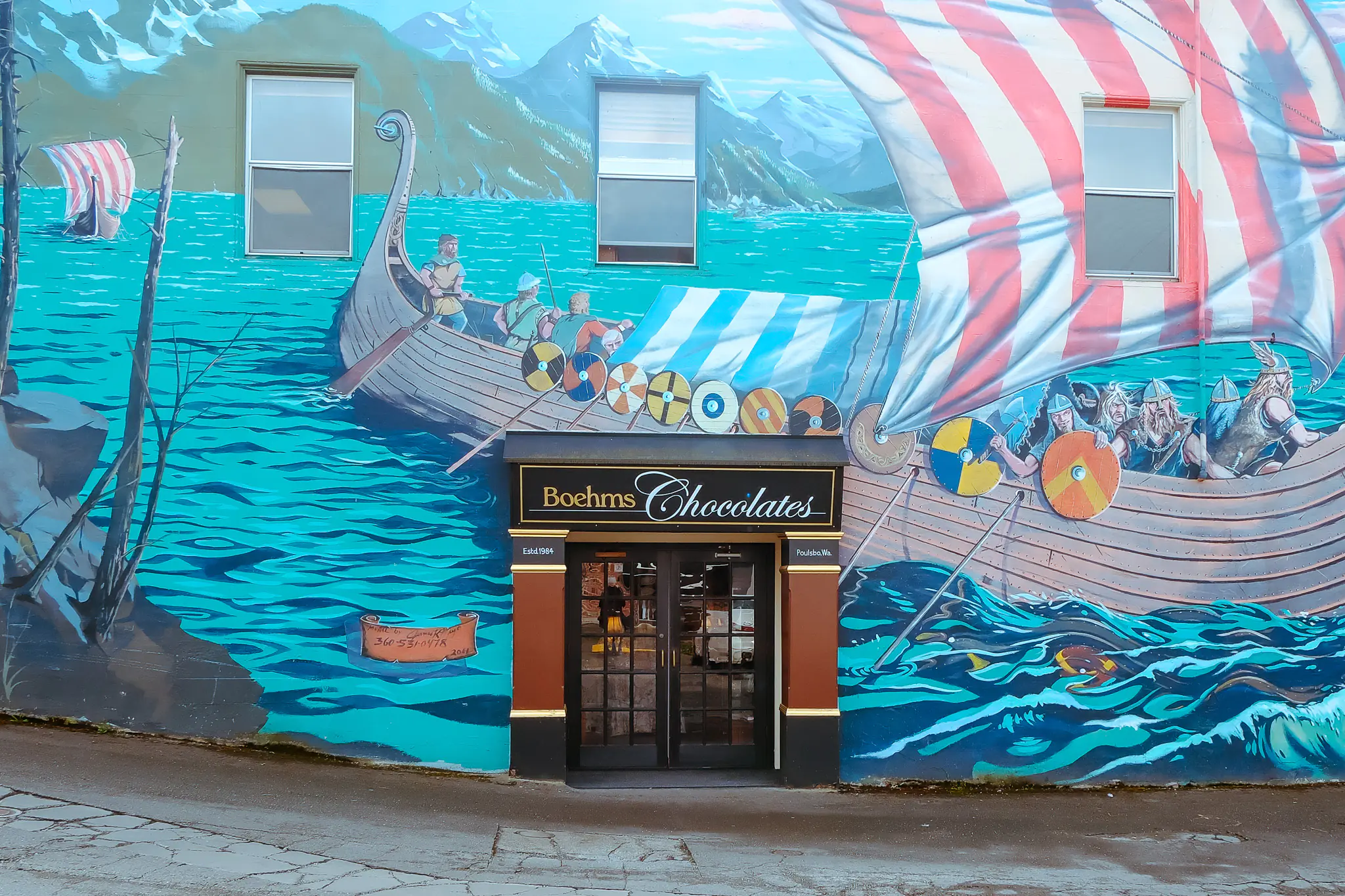 Colorful mural on a building in downtown Poulsbo, WA