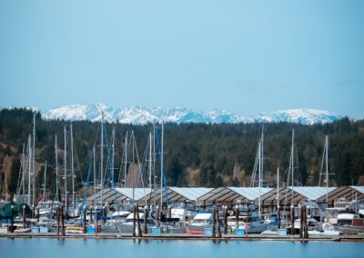 Wintery views of the Poulsbo Yacht Club and the Olympic Mountains. Photo by Shiloh Schroeder.