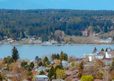 Spring views from Raab Park on Downtown Poulsbo and the Olympic Mountains. Photo by Shiloh Schroeder.