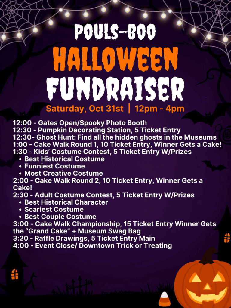 Halloween fundraiser poster with pumpkins, ghosts, and spooky decorations.
